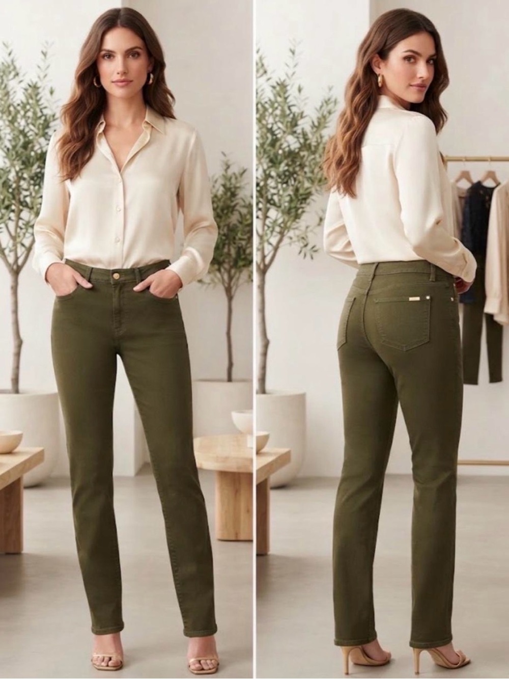 Chico's So Slimming Girlfriend Ankle Jeans Olive Green Size 2